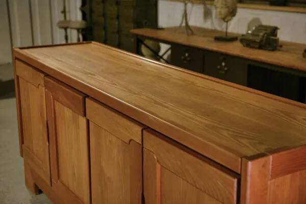 Elm wood sideboard in the style of Maison Regain, 1960s