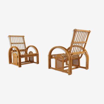 Paire de fauteuils en bambou & cannage