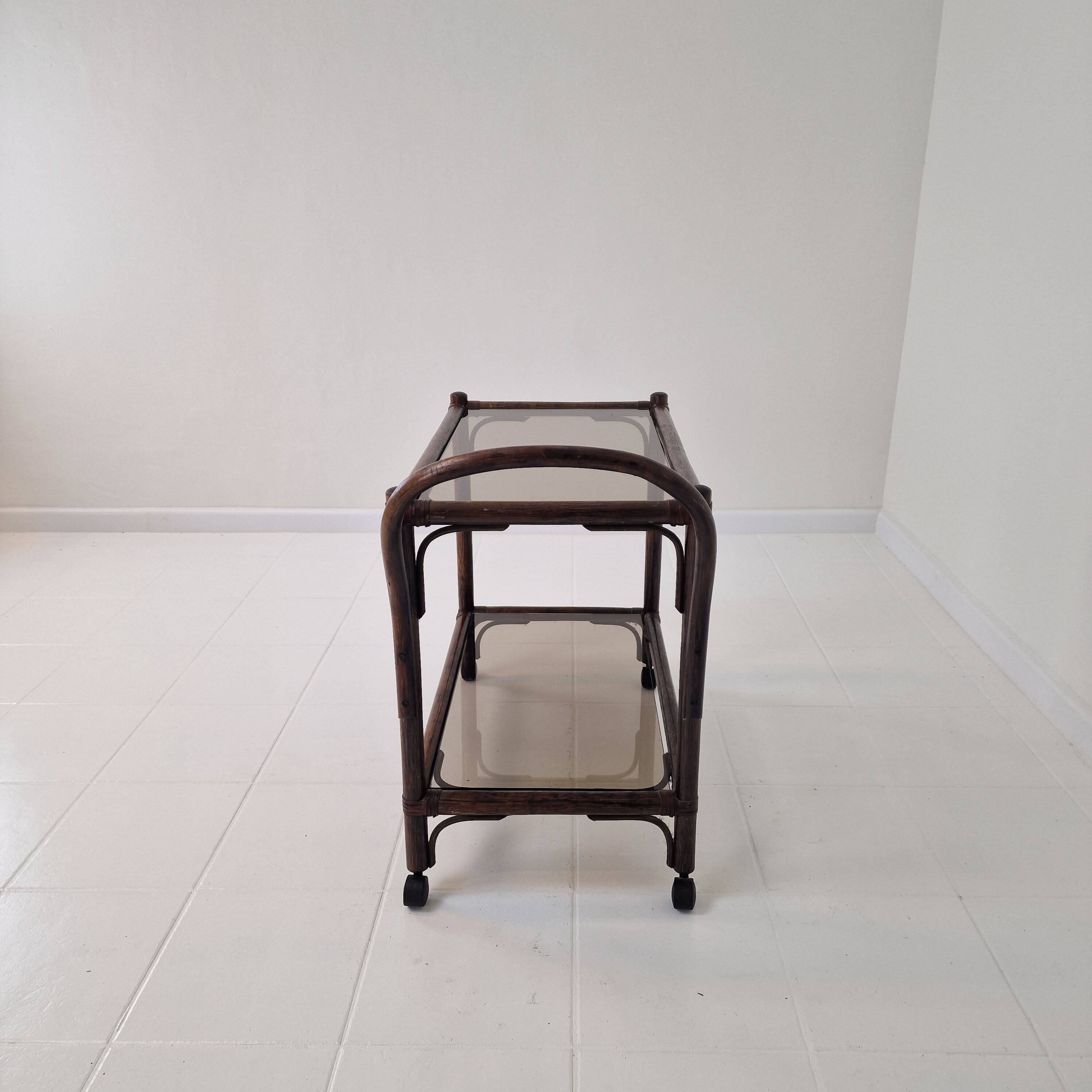 Italian Bas Card or Trolley in Bentwood and Smoked Glass, 1970's