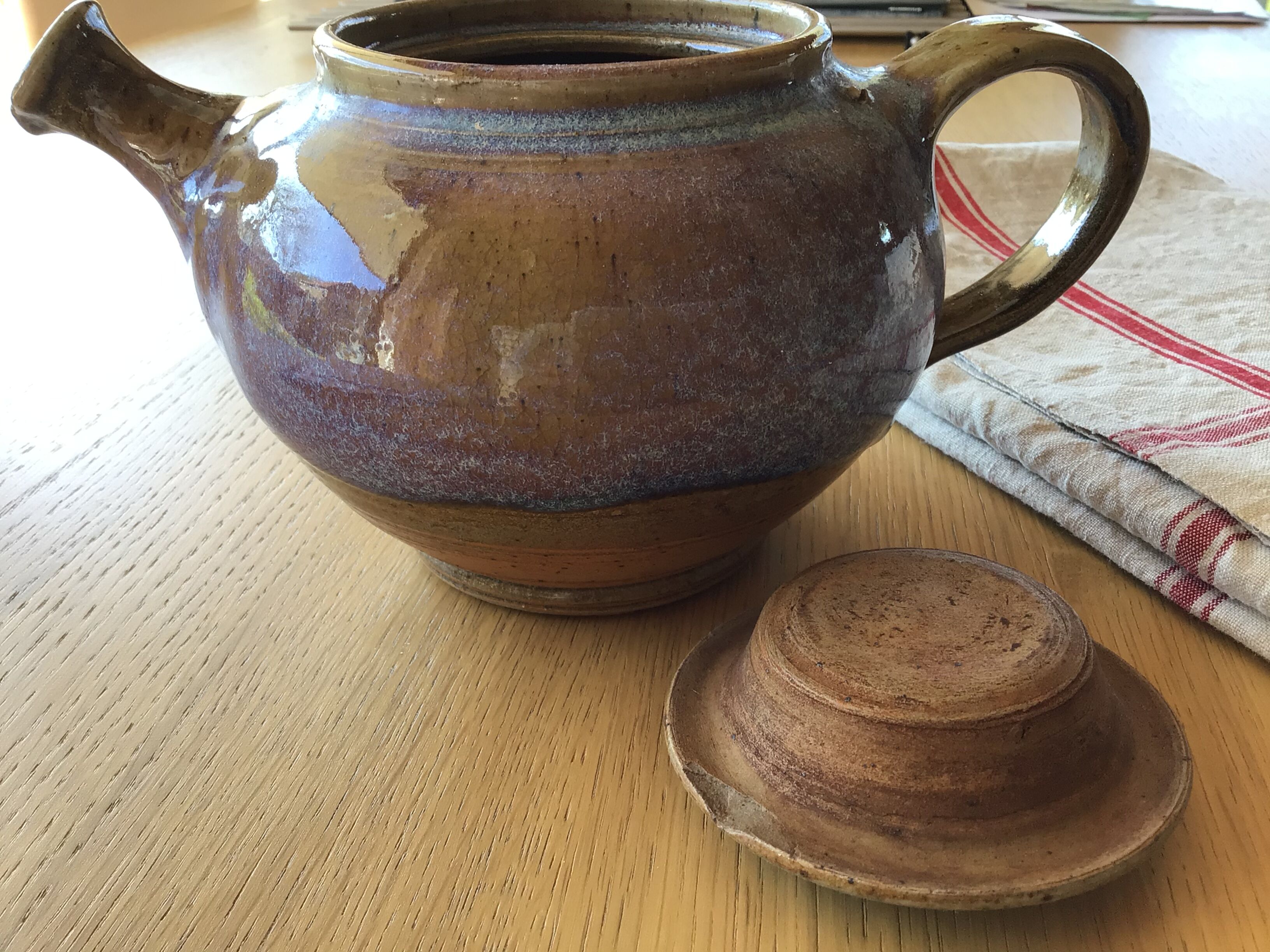 La Borne iridescent blue sandstone teapot signed