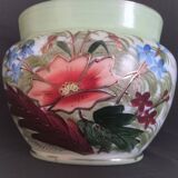 Hand-painted opaline vase, abstract floral patterns