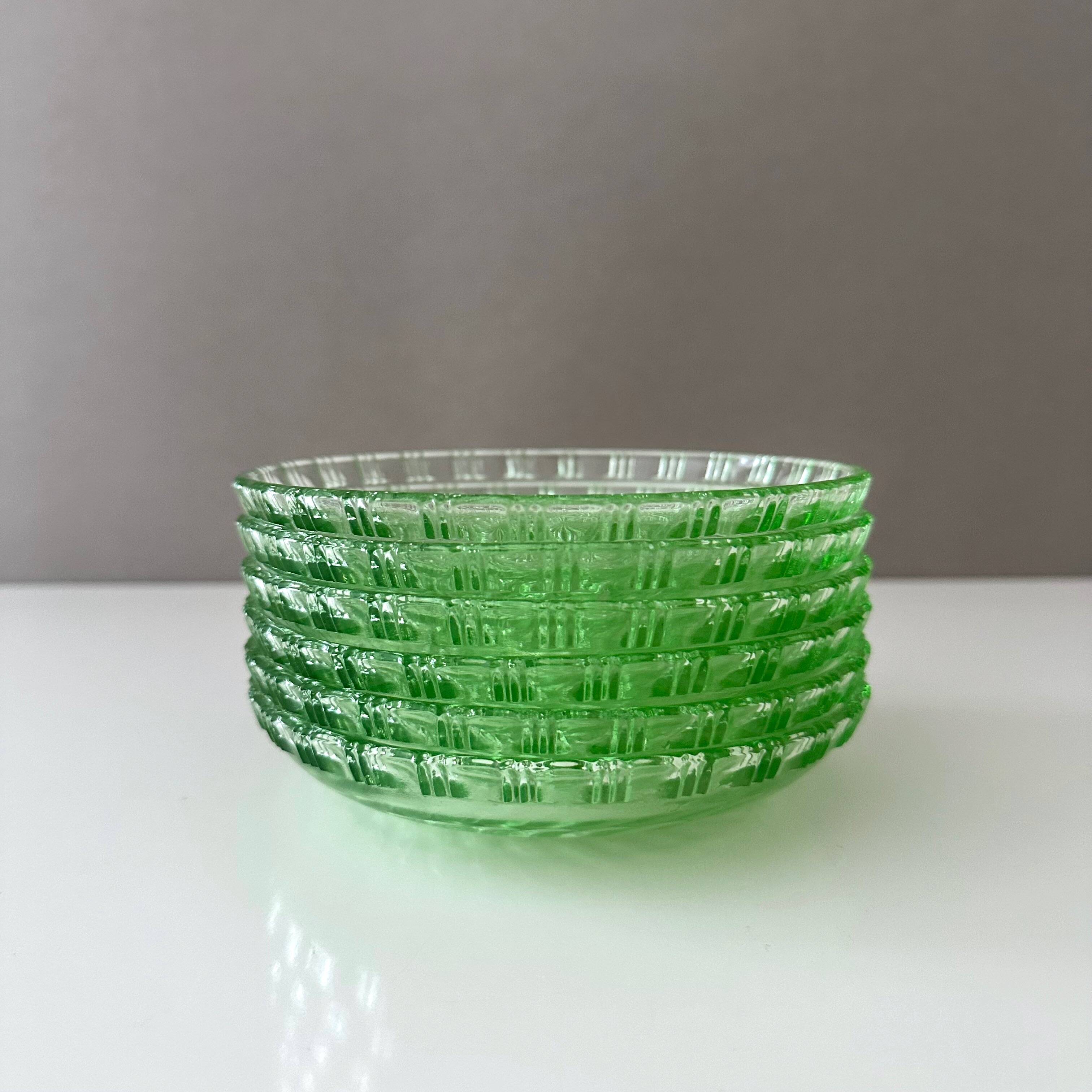 Art Deco glass bowl, 6 pieces, pastel green, bowl, dessert
