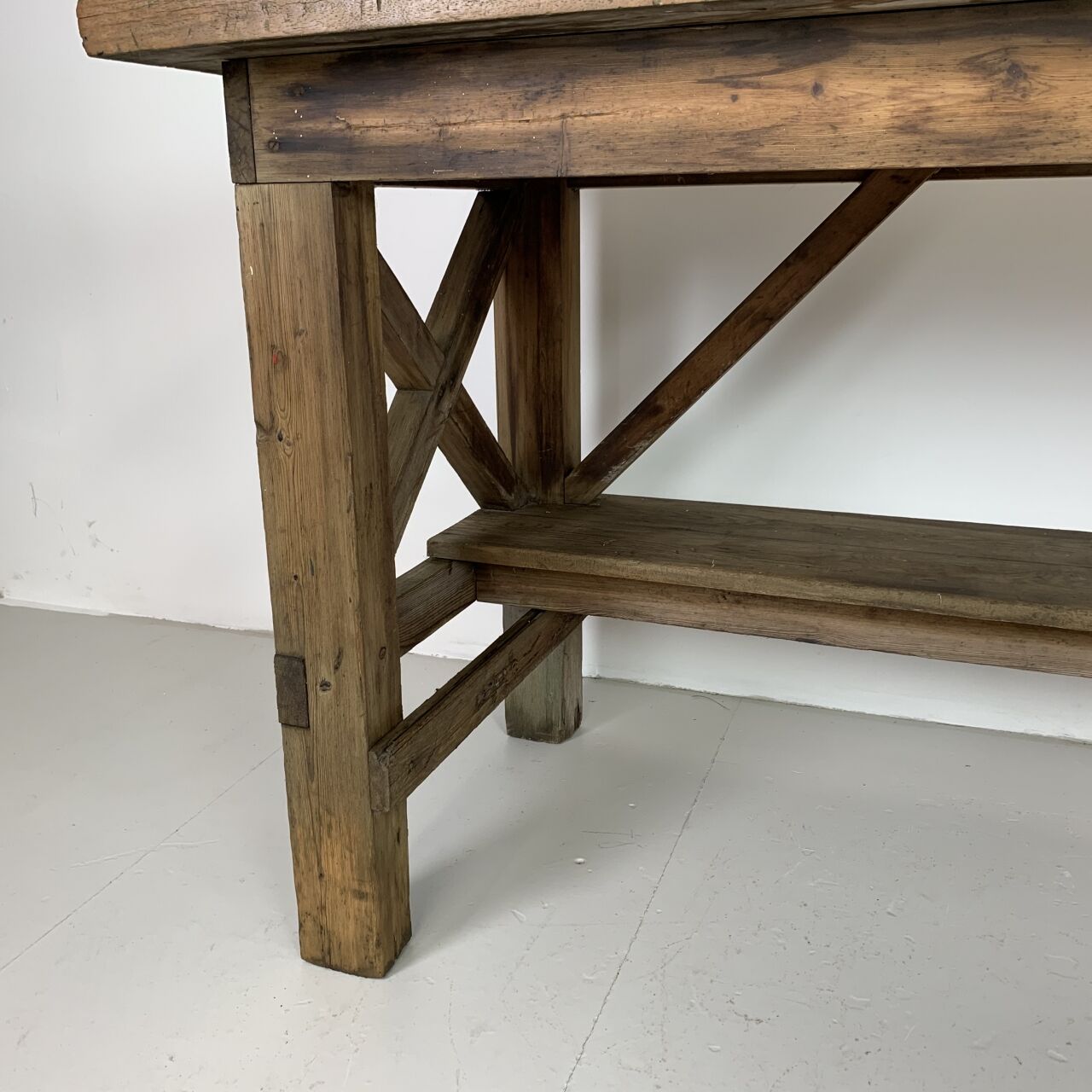 Vintage 1930s industrial work bench in mahogany and oak