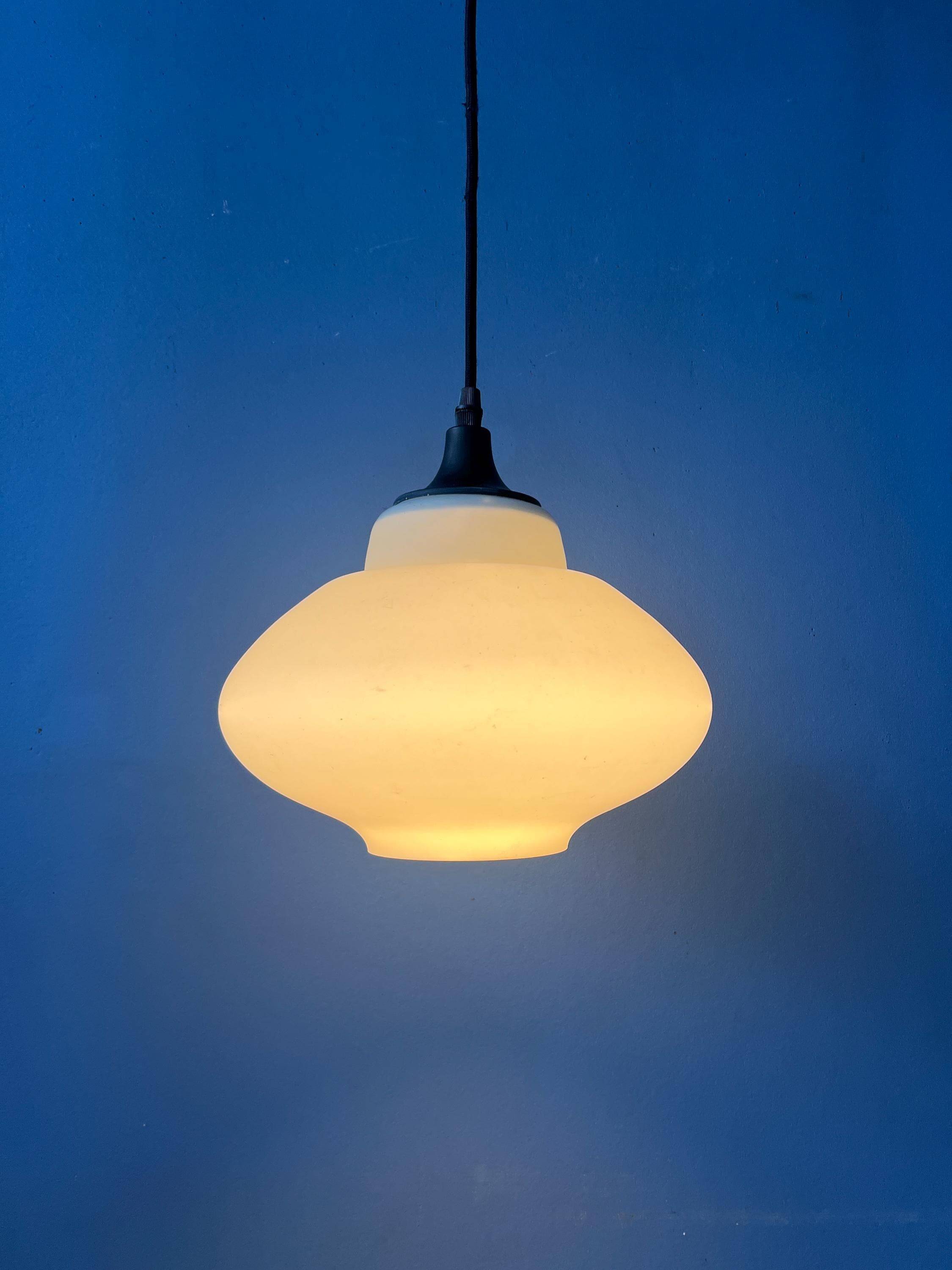 Opaline glass suspension light Mid Century attributed to Louis Kalff