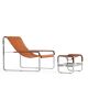 Fauteuil contemporain fait à la main en métal argenté ancien et cuir naturel tabac
