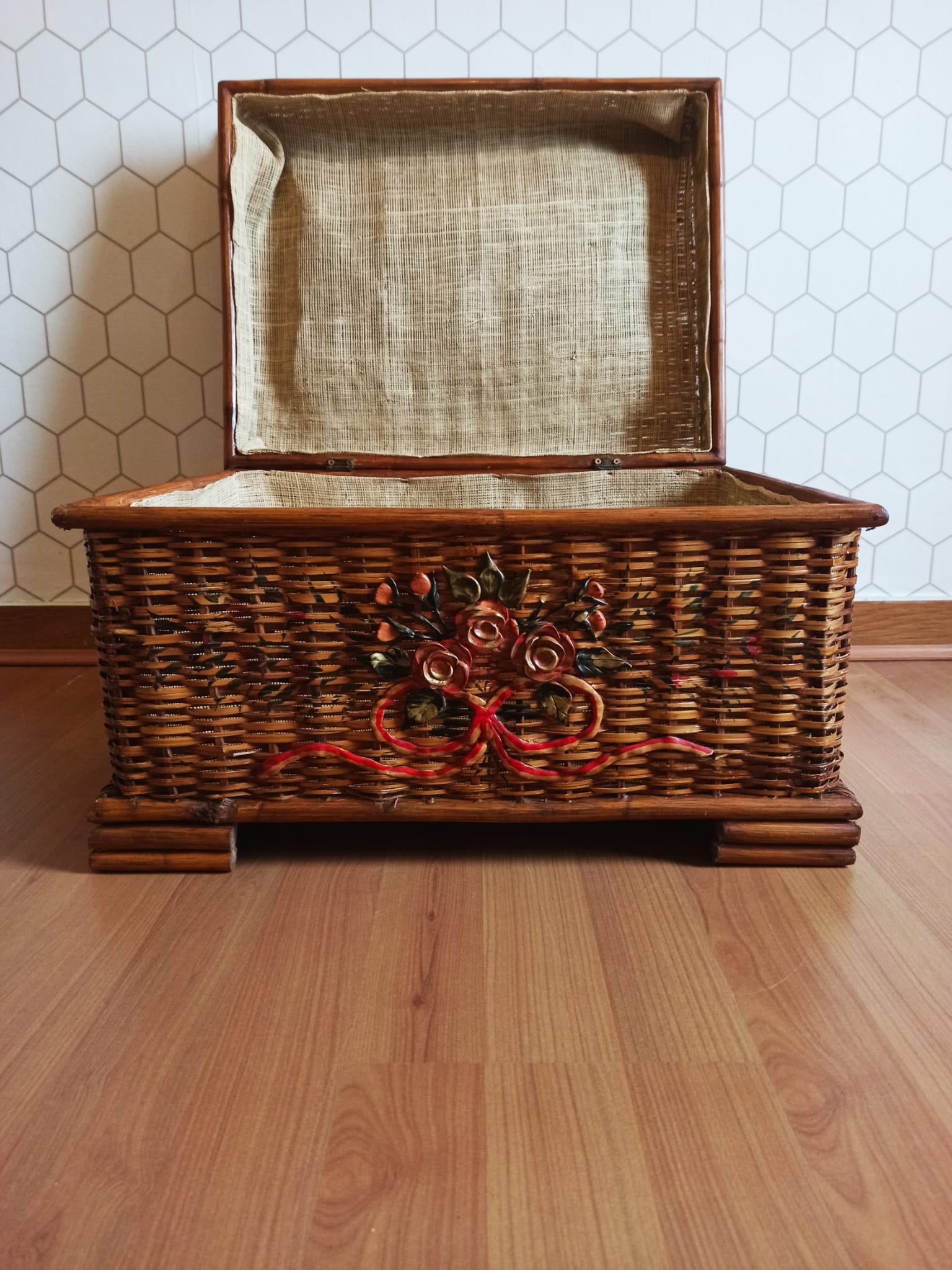 Ancient wicker, rattan and bamboo chest
