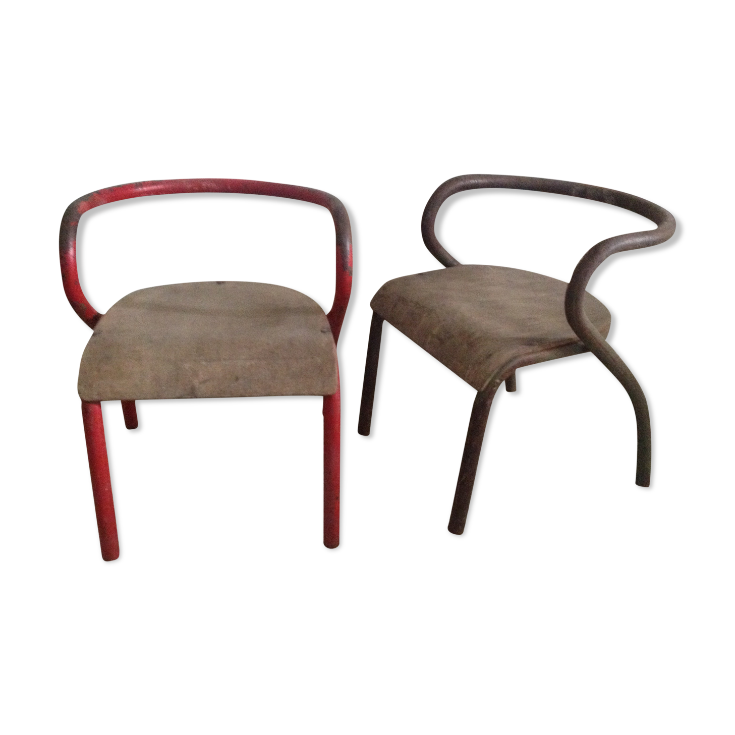 Pair of school chairs by Jacques Hitier metal and wood, 50