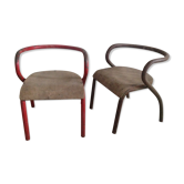 Paire de fauteuils d'écolier par Jacques Hitier en métal et bois, années 50