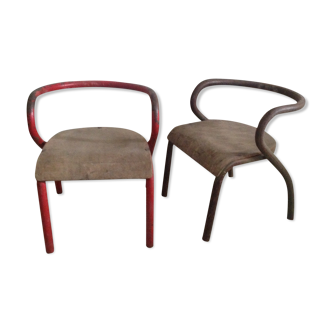 Pair of school chairs by Jacques Hitier metal and wood, 50