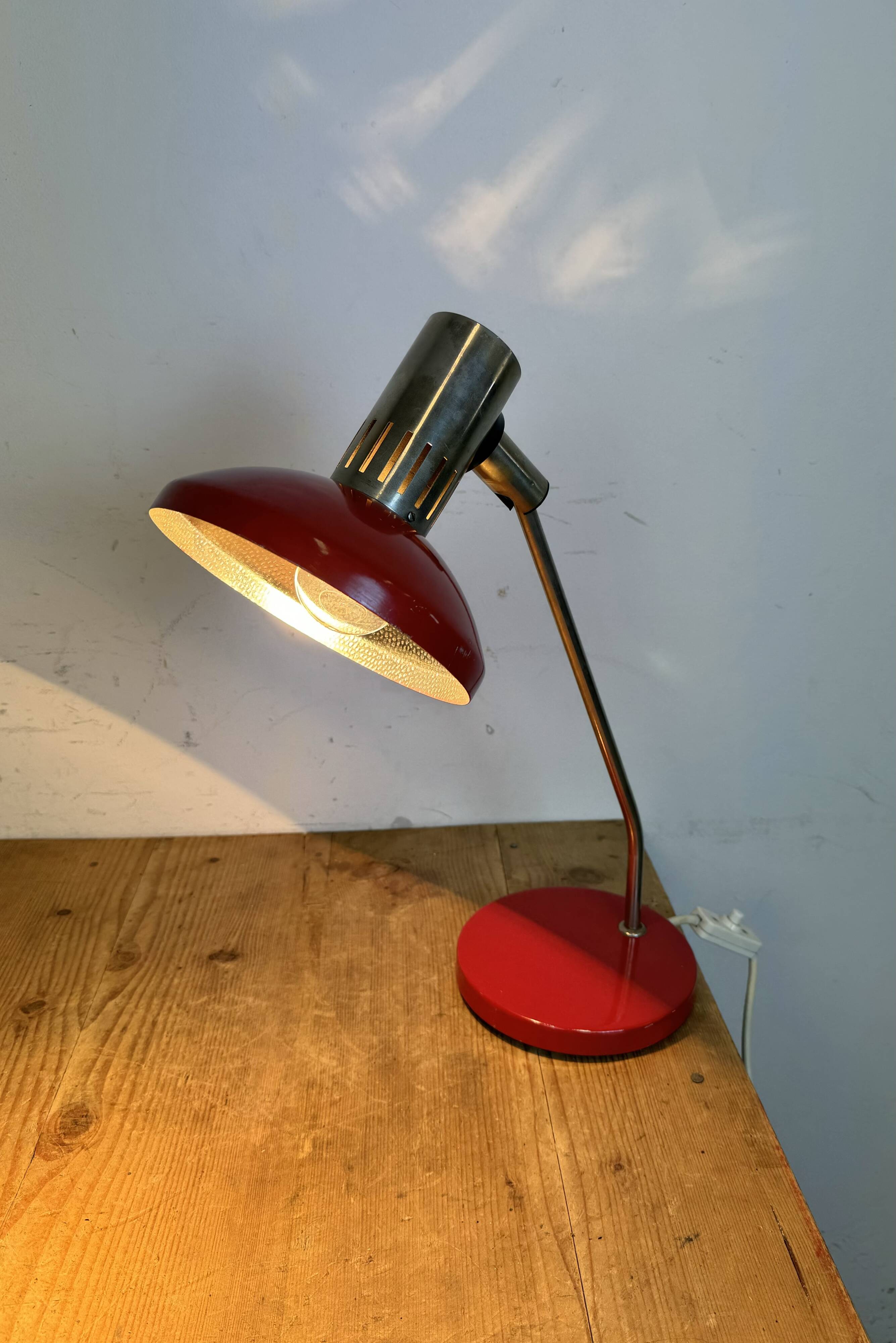 Vintage red east german table lamp from aka leuchten, 1970s