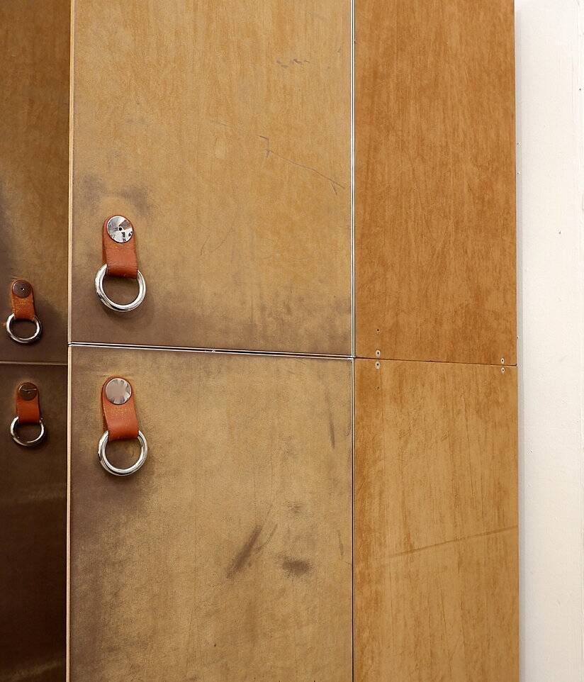 Pair of Guido Faleschini brown suede and metal wardrobes - 1960s