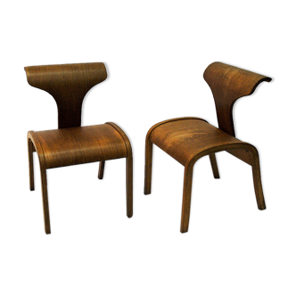 Scandinavian pair of design childrens wood chairs 1950s
