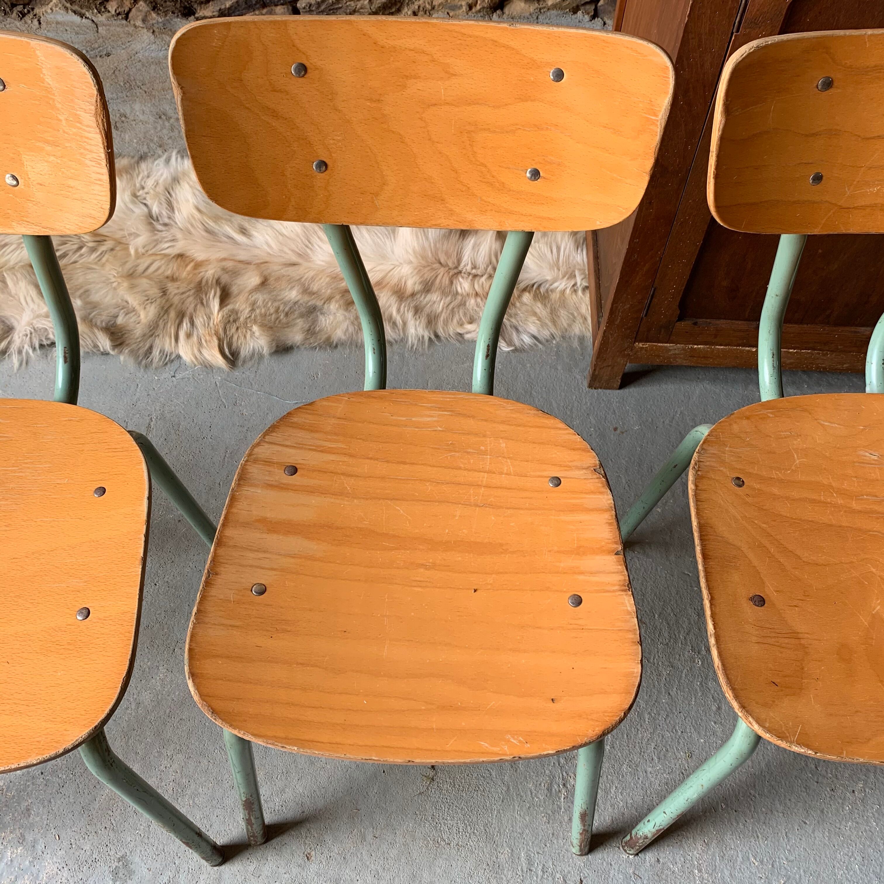 Set of 4 school chairs - wood & metal