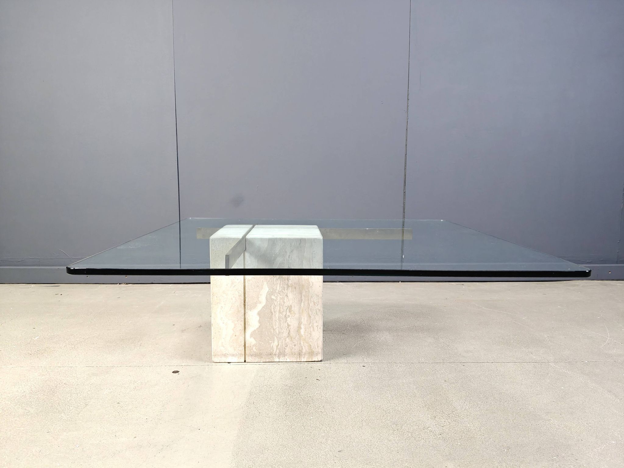 Travertine and brass coffee table by Artedi, 1980s