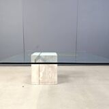 Travertine and brass coffee table by Artedi, 1980s