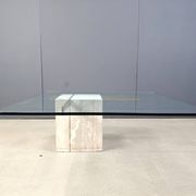 Travertine and brass coffee table by Artedi, 1980s