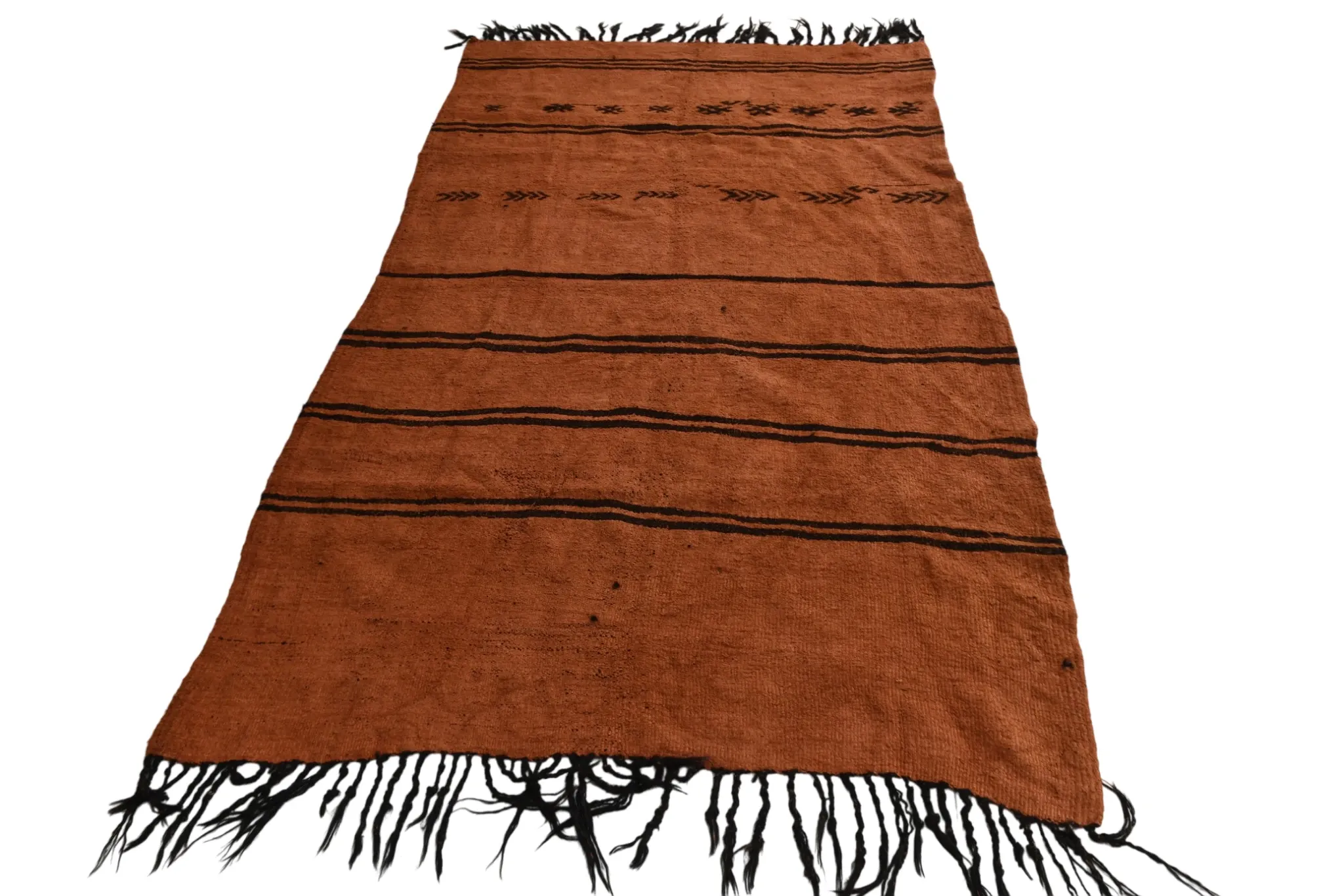 5x8 Terracotta & Black Vintage Kilim Rug, Handwoven Bohemian Bedroom Carpet