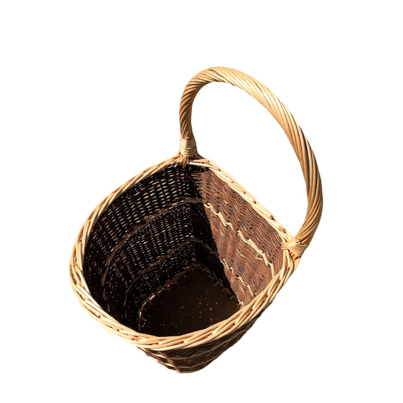 Vintage wicker log basket on wheels