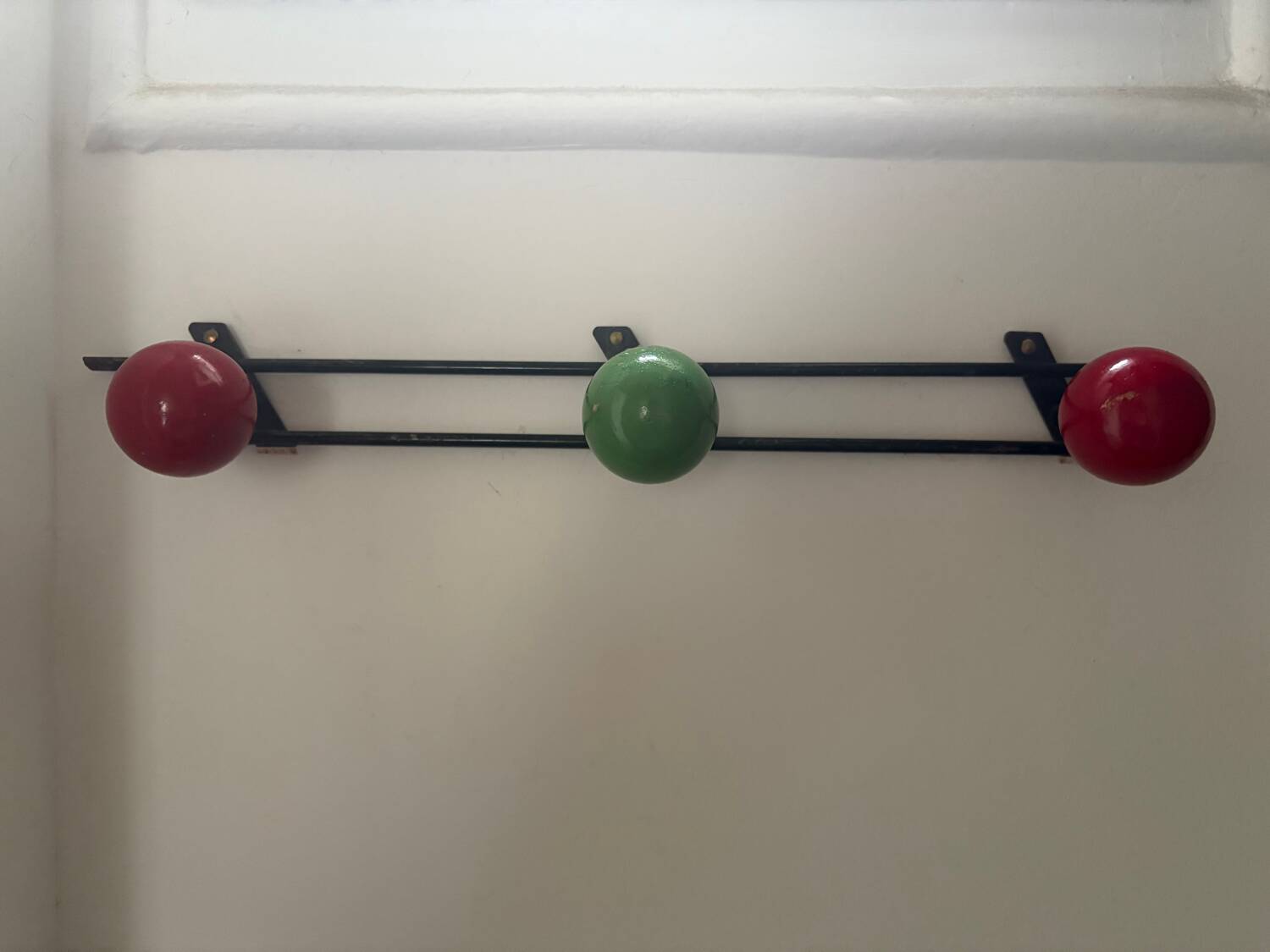 Retro coat rack with 3 red and green balls