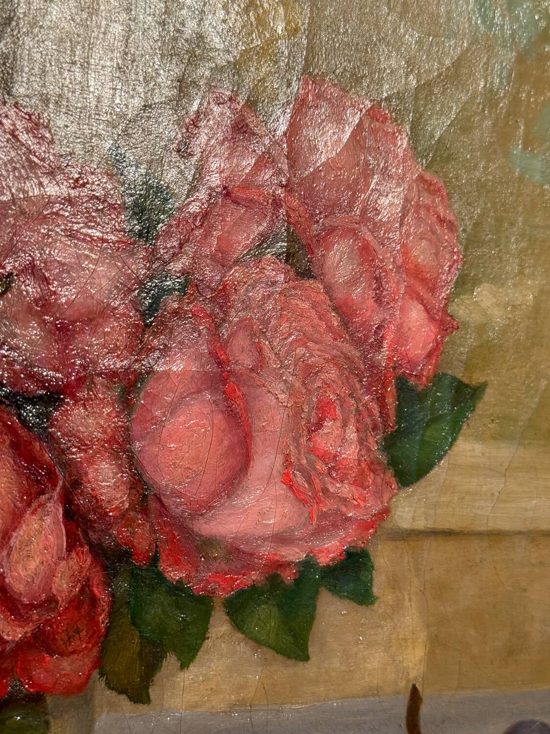 Old painting, Still life or roses and fruits, early 20th century