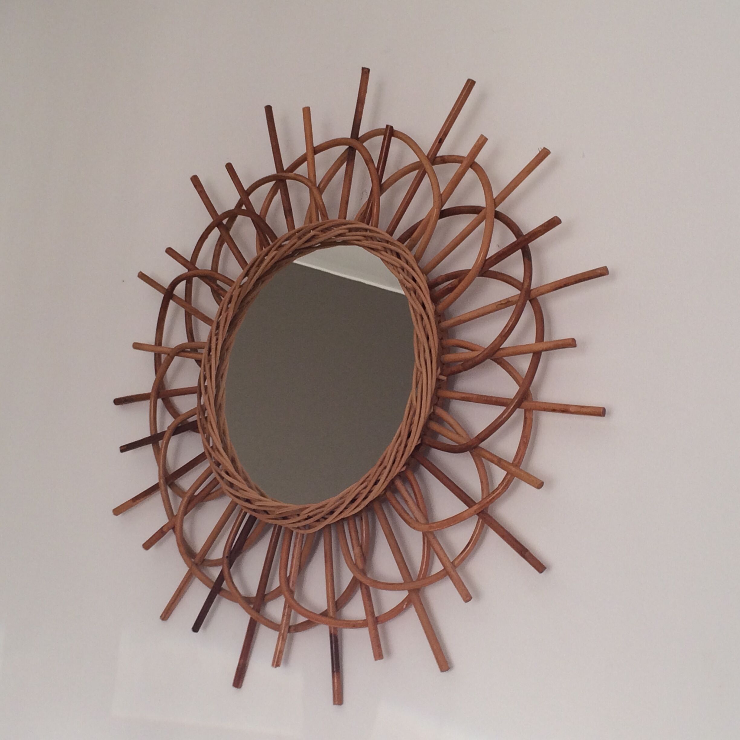 Mirror sun in arched rattan 54cm, 1960