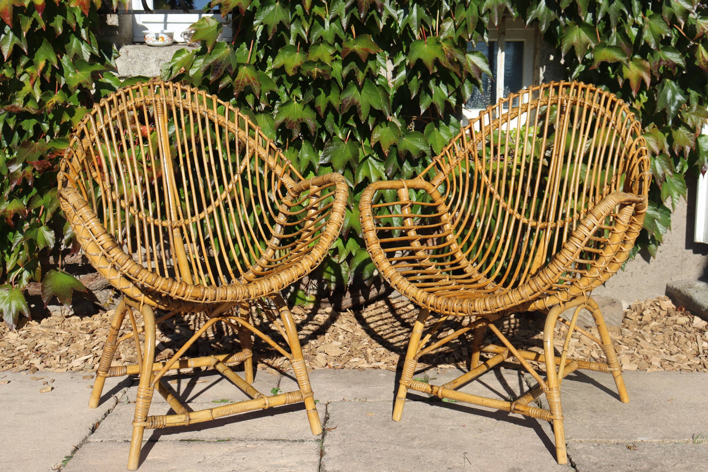 rattan and bamboo lounge set, Italy, 1960s, attributed to Franco Albini