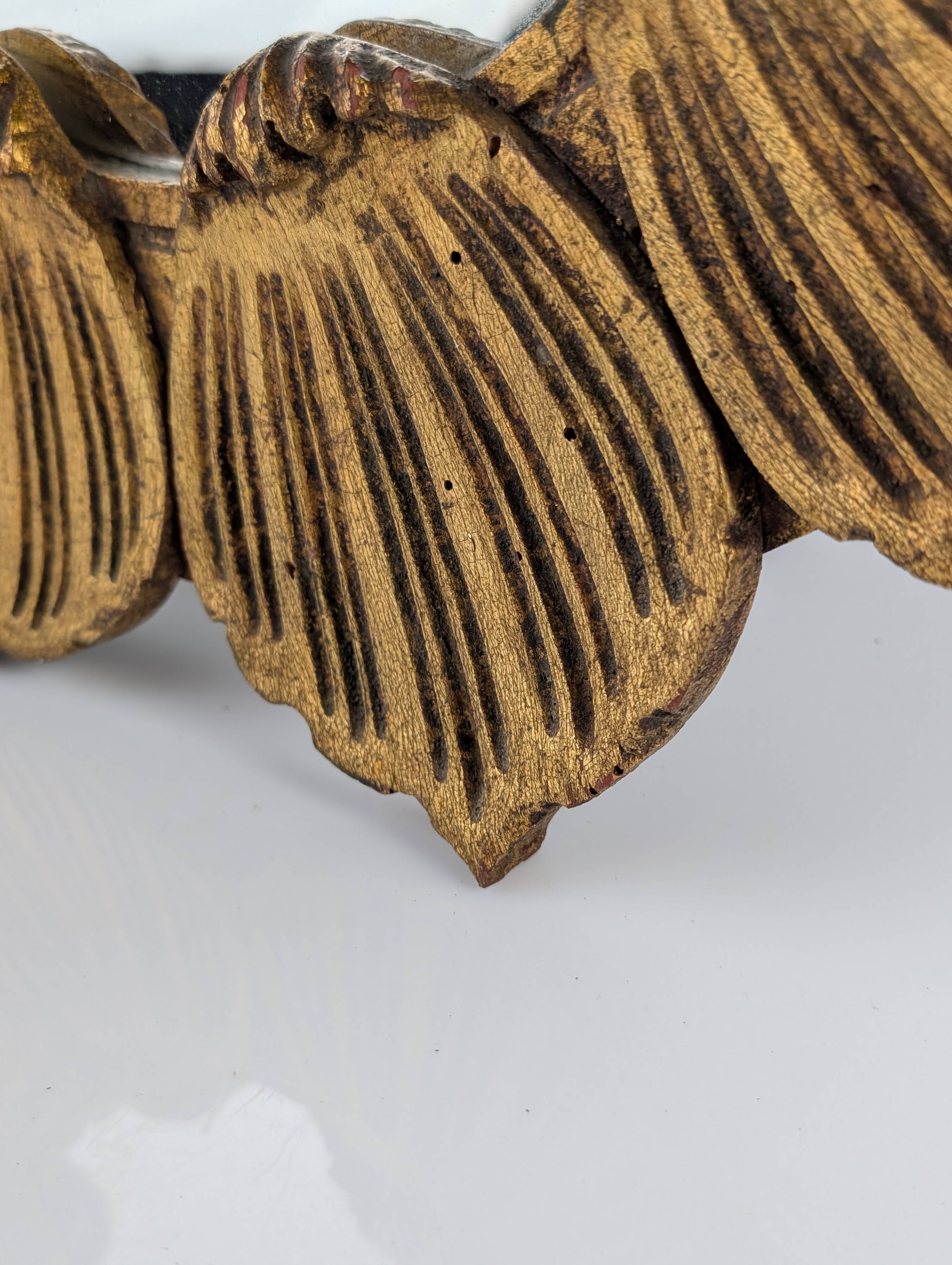 Hollywood Regency Giltwood Carved Flower Sunburst Mirror 1950s