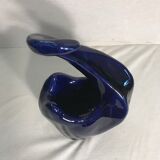 Vase forme cygne céramique émaillée bleu décoration vintage