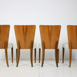 Ensemble de quatre chaises à manger restaurées modèle H-214 conçu par Jindřich Halabala, années 1950.