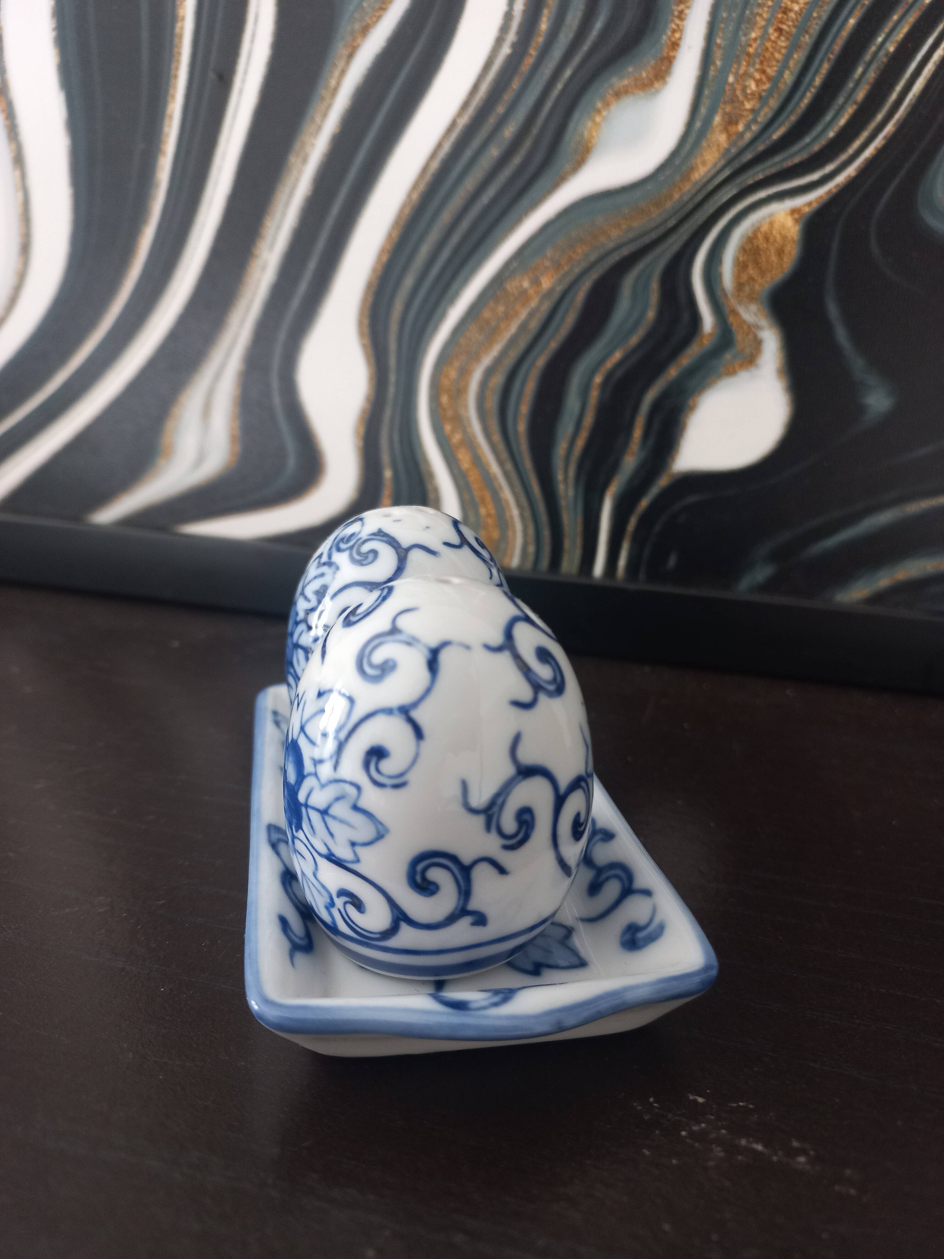 Vintage blue porcelain salt and pepper shakers