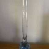 Old soliflore vase in bubbled glass and engraved with flowers and foliage