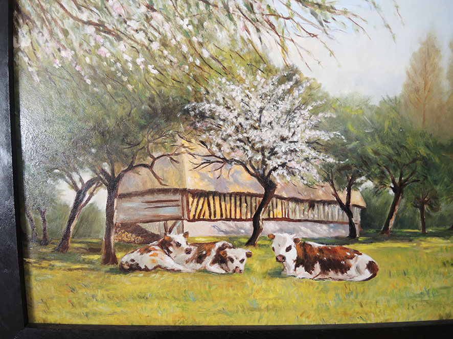 Oil on wood framed and signed Henri Merlet, 124x63 cm