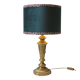 Vintage brass table lamp with green velvet shade.