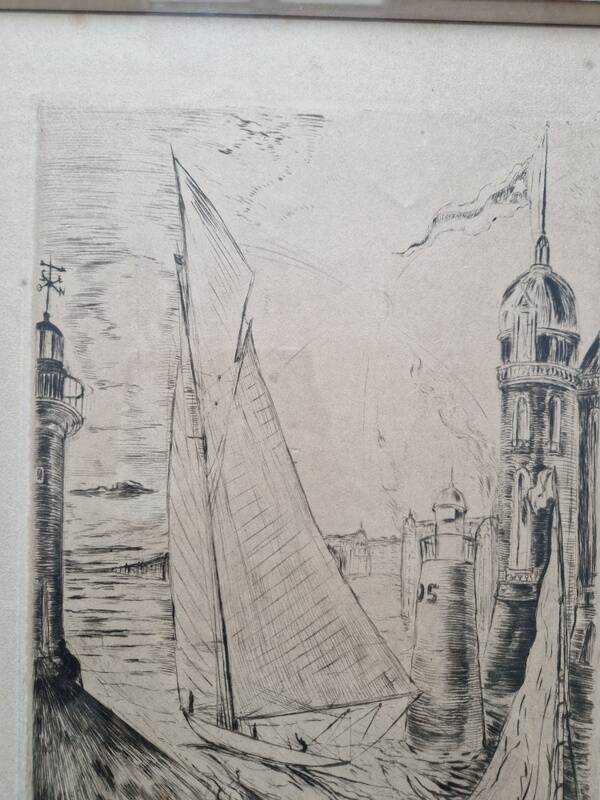 Herbert Lespinasse (1884-1972) - Engraving - The Departure of the Sailing Ship