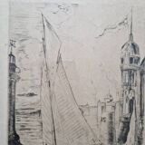 Herbert Lespinasse (1884-1972) - Engraving - The Departure of the Sailing Ship