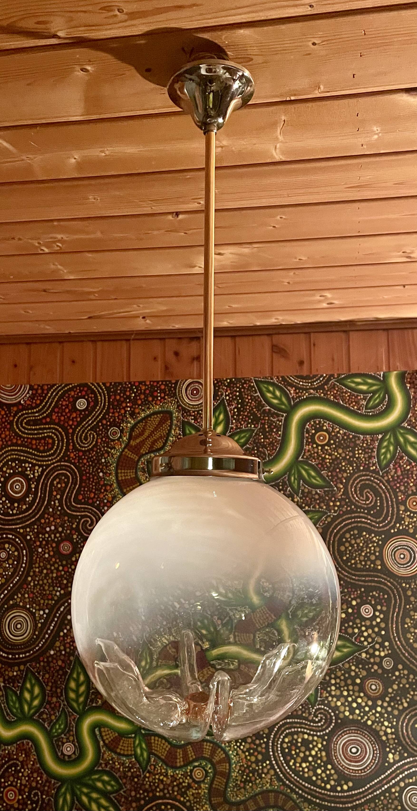 Large chandelier, pendant light, vintage ceiling light, Space Age, Murano "Mazzega", 70s
