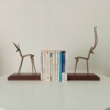 Pair of antique bookends in solid oak and brass from the 1960s