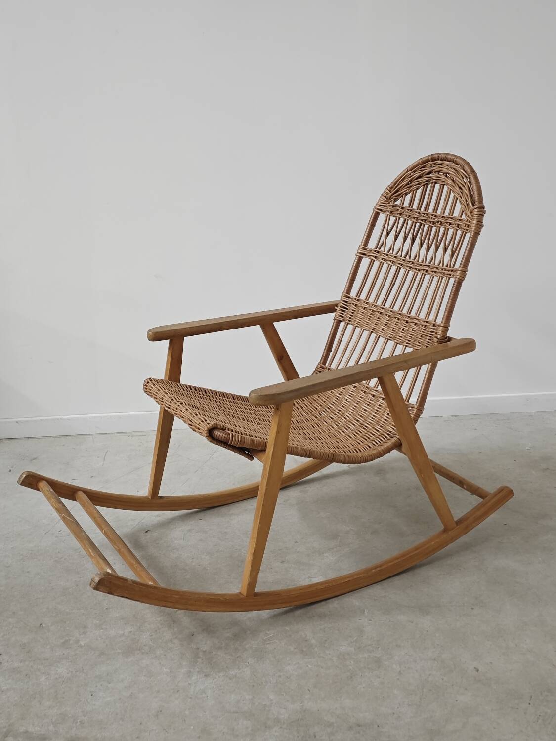 Rocking chair made of wood and wicker by ULUV from Czechoslovakia 1970