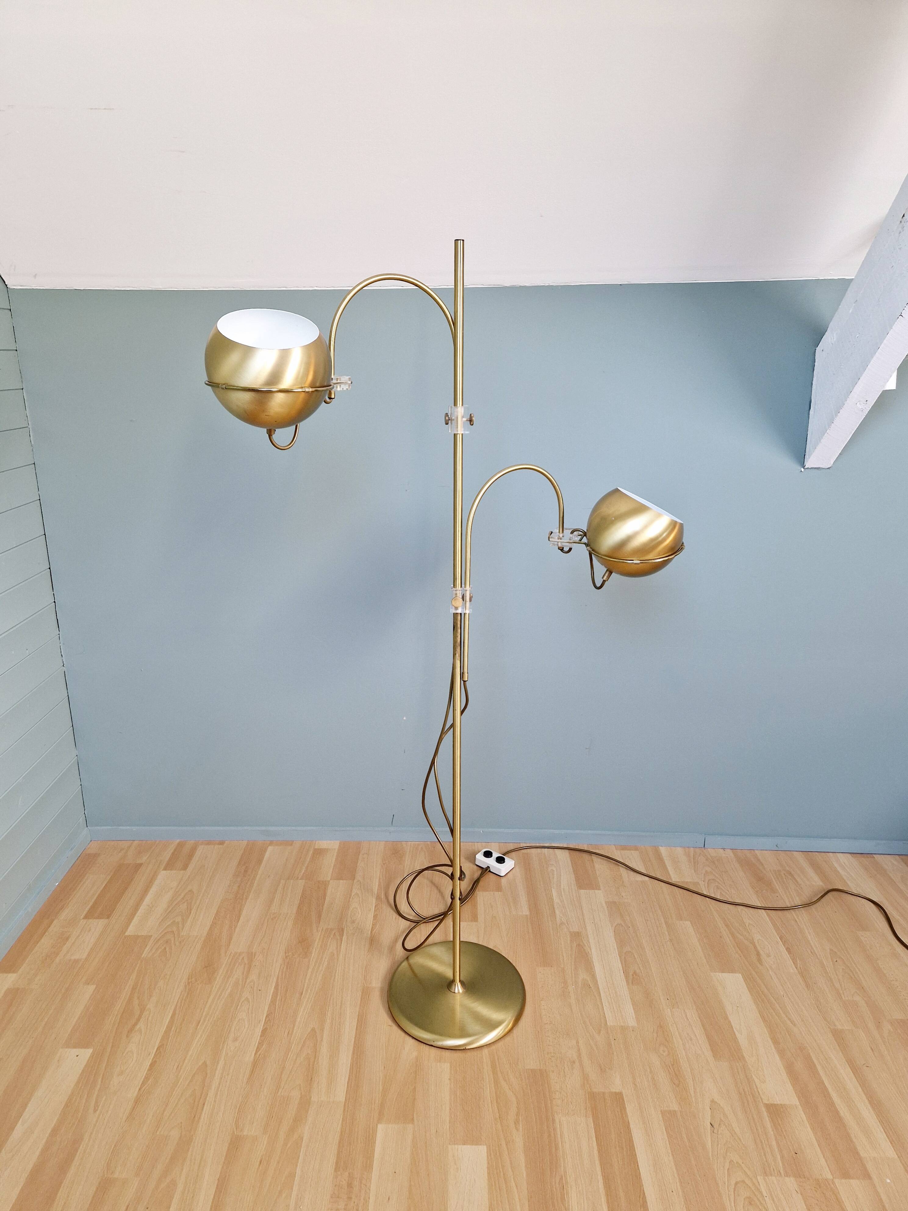 Eyeball double arc floor lamp in brass, GEPO (Netherlands), 1970s