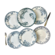 6 green and blue mismatched iron earth plates