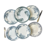 6 assiettes terre de fer dépareillées vertes et bleu