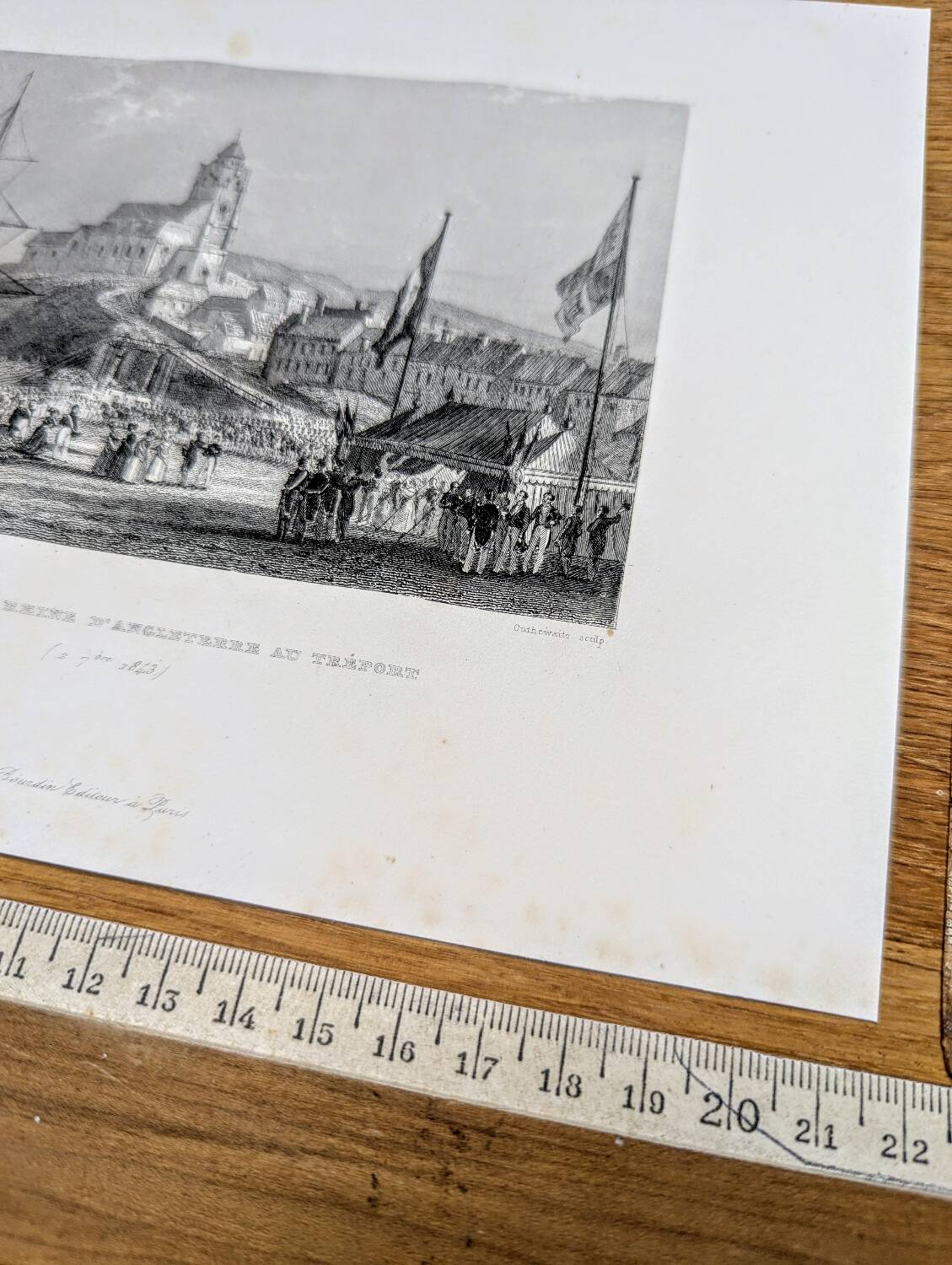 Vintage engraving of Le Tréport, Normandy. Printed in 1844.