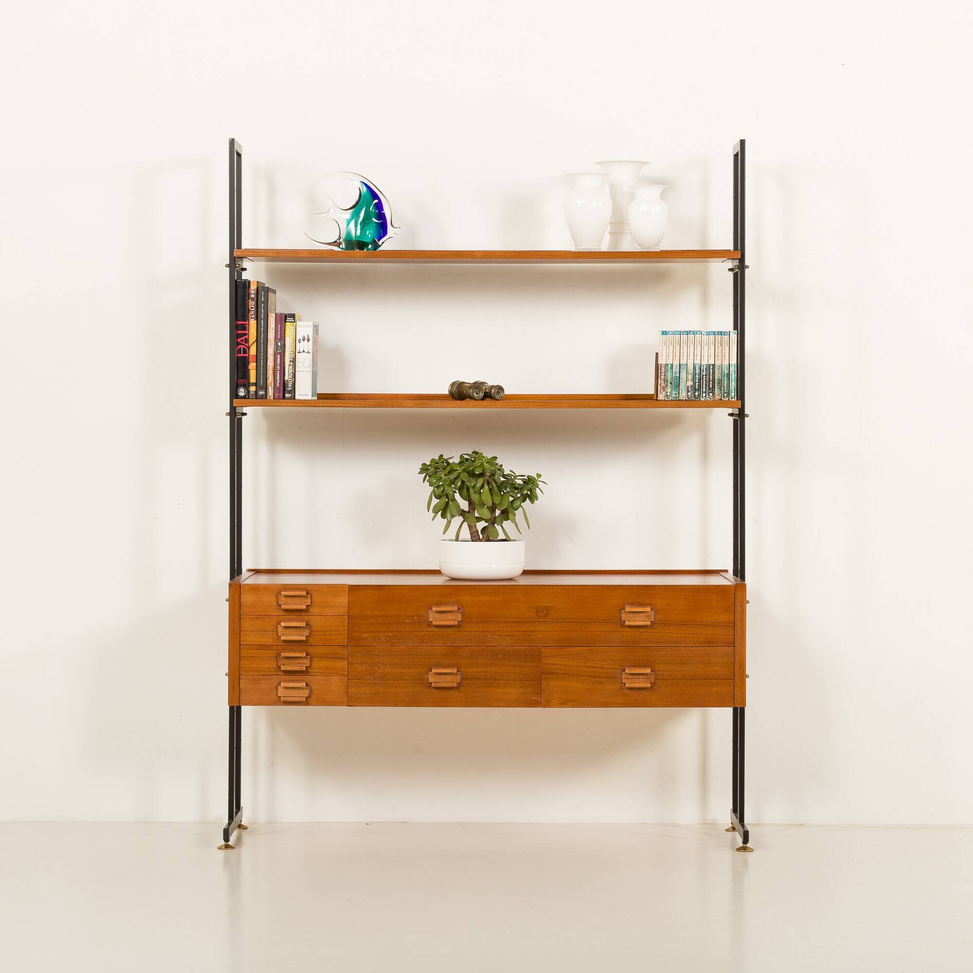 Italian free standing shelving unit with drawers, 1970s