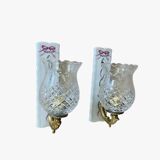 Pair of cut glass and Limoges porcelain wall sconces
