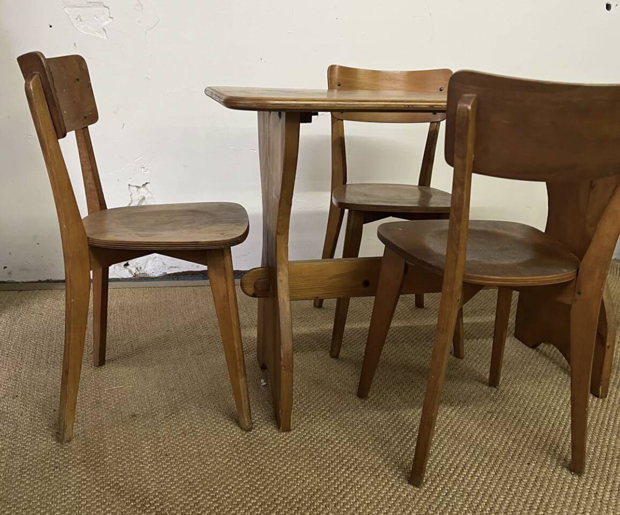 Vintage wooden table and 4 chairs set