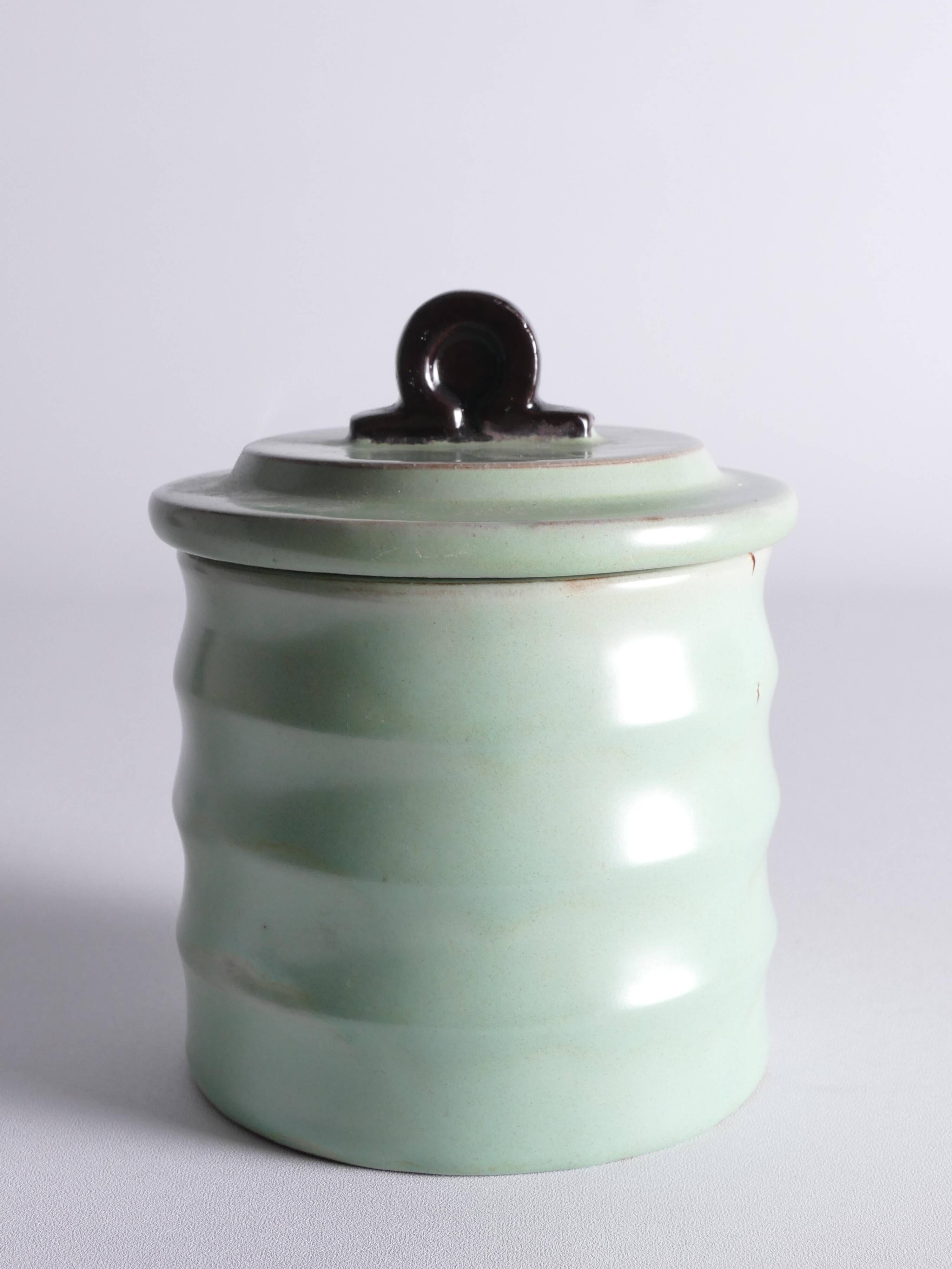 Art Deco Celadon Glazed Lidded Jar by Einar Luterkort for Upsala‑Ekeby, 1930s