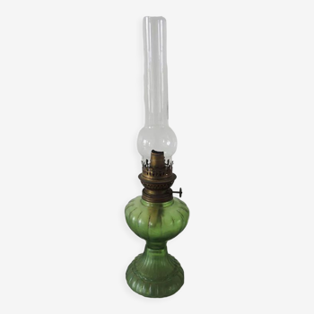 Old Green Glass Kerosene Lamp