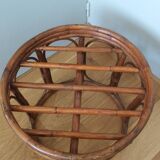 Rattan wicker pouffe from the 70s with cushion.