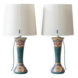 Pair of hand-painted ceramic table lamps in Dutch Art Nouveau–Art Deco style, 1910–1917.