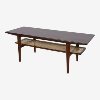 Mid-Century Danish Rosewood and Rattan Coffee Table, 1960s